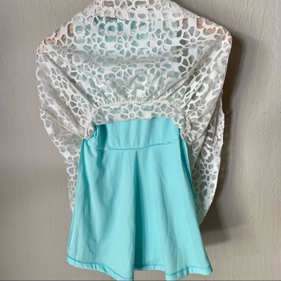 ELISA B. Lace Sleeveless Party Dress Teal Turquoise White Special Occasion Sz 10 - Picture 7 of 16